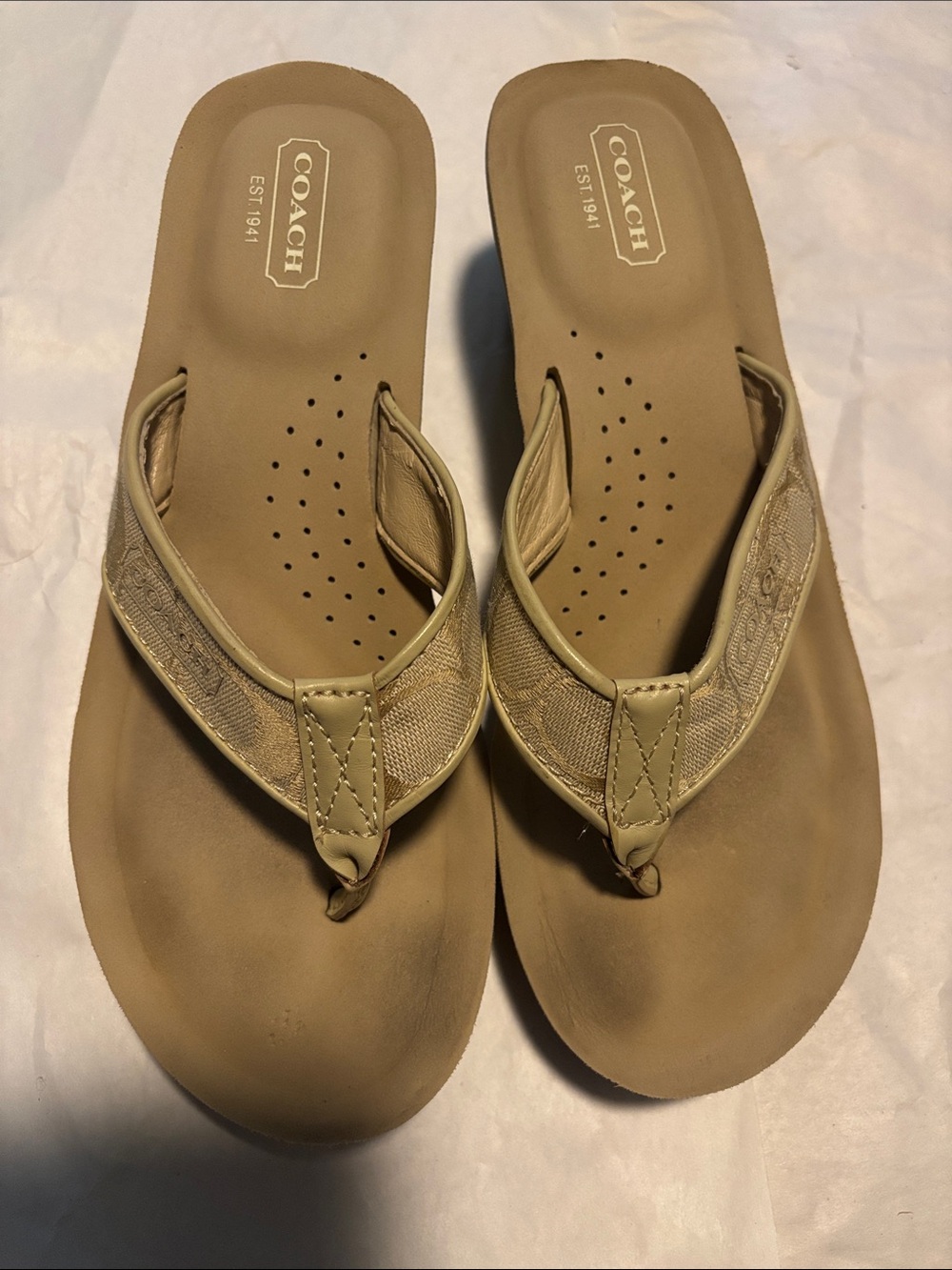 Coach Women’s Beige Signature Fabric Thong Sandals